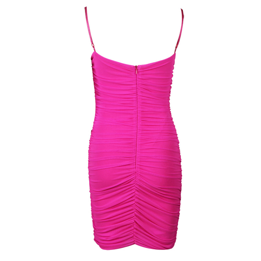 Strappy Sleeveless Wrinkled Mini Bodycon Dress HL8488