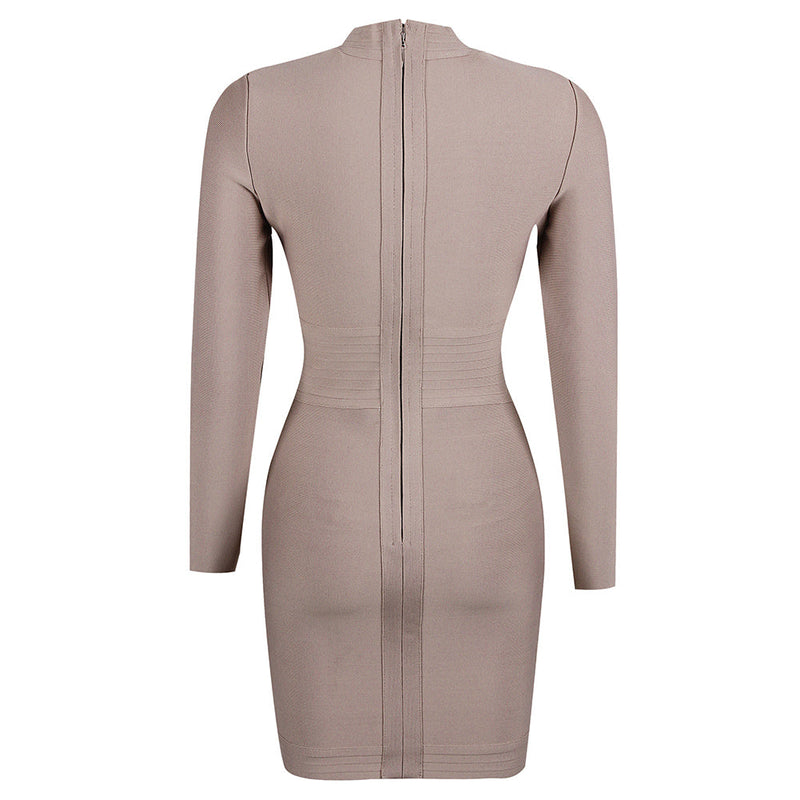 High Neck Long Sleeve Cut Out Mini Bandage Dress HL8589