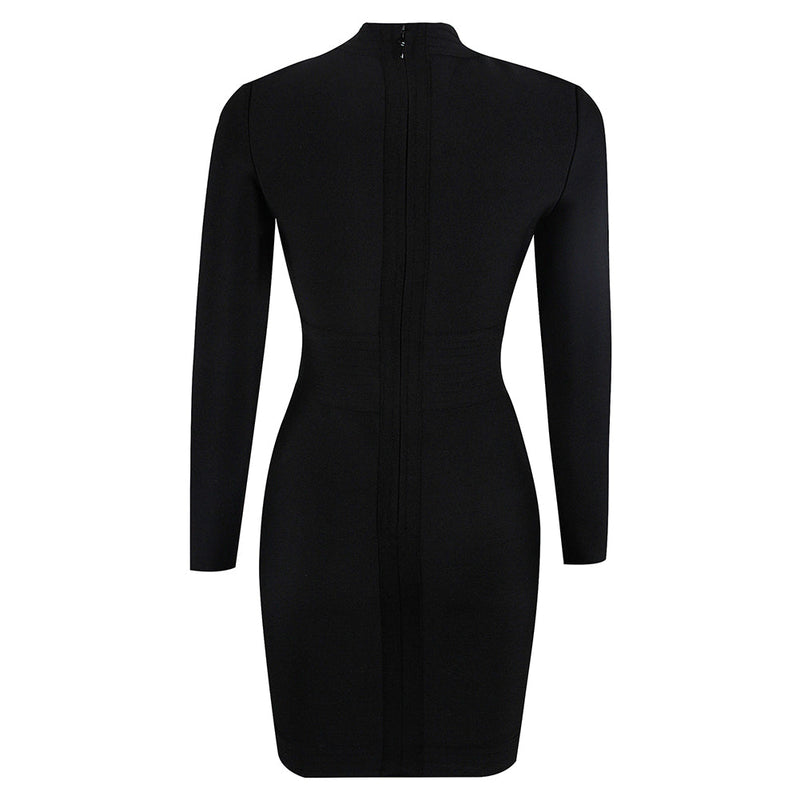 High Neck Long Sleeve Cut Out Mini Bandage Dress HL8589