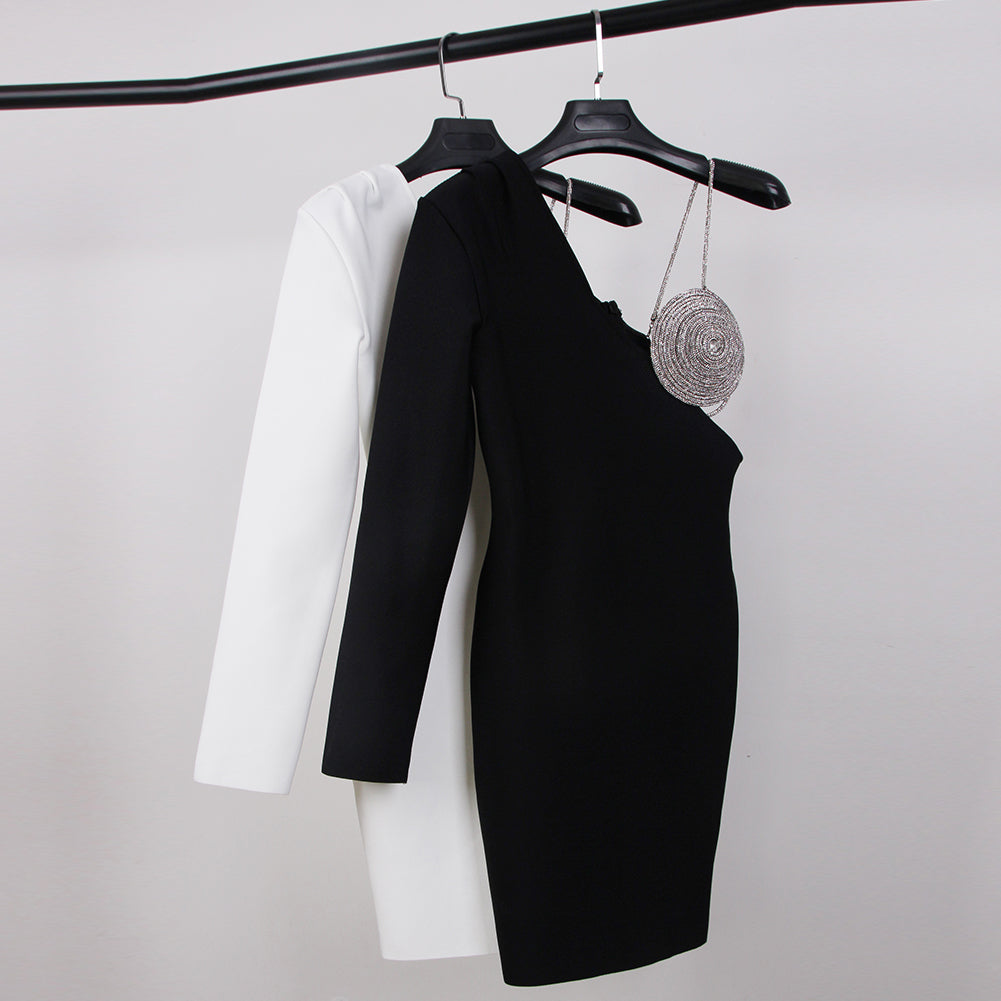 V Neck Long Sleeve Drill Chain Mini Bandage Dress HL8724