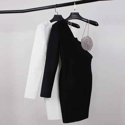 V Neck Long Sleeve Drill Chain Mini Bandage Dress HL8724
