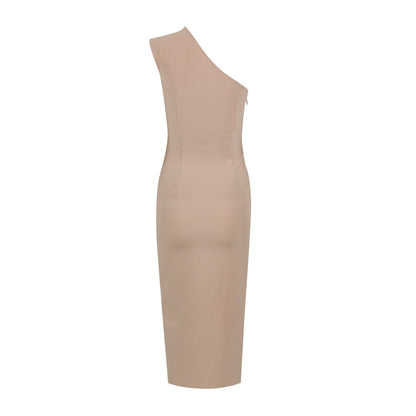 One Shoulder Sleeveless Striped Midi Bandage Dress HL8904