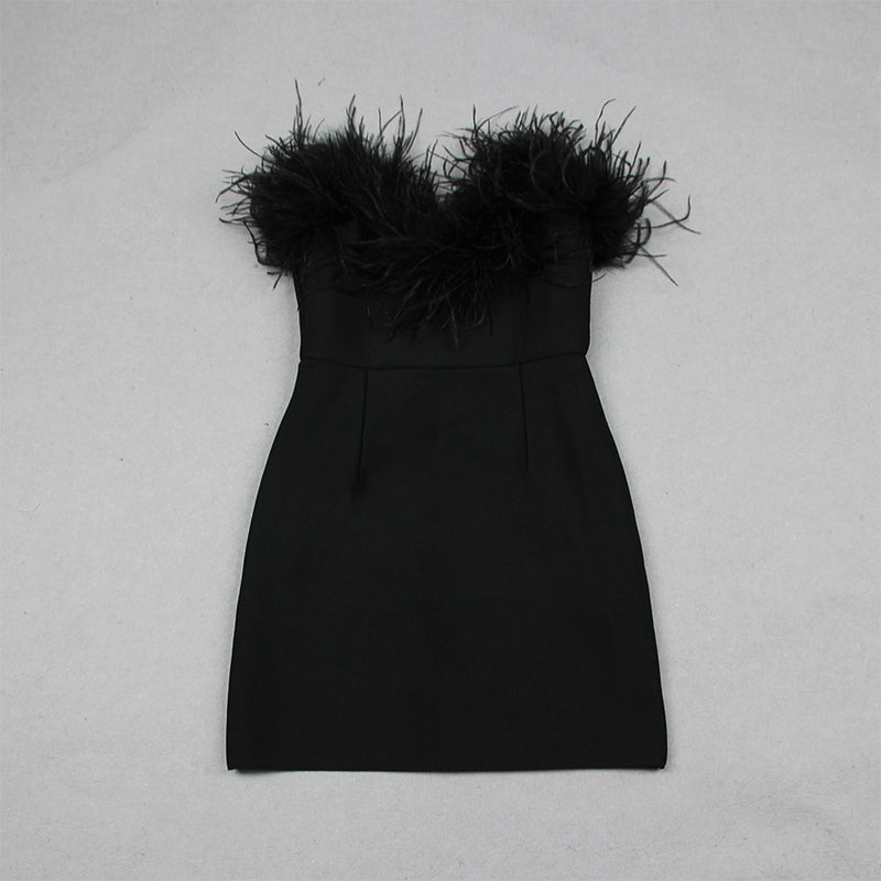Strapless Sleeveless Feather Mini Bandage Dress HL89201