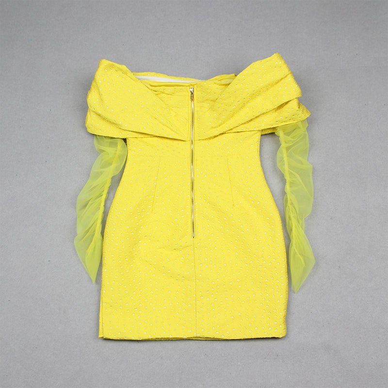 Off Shoulder Long Sleeve Tulle Mini Bodycon Dress HL9159