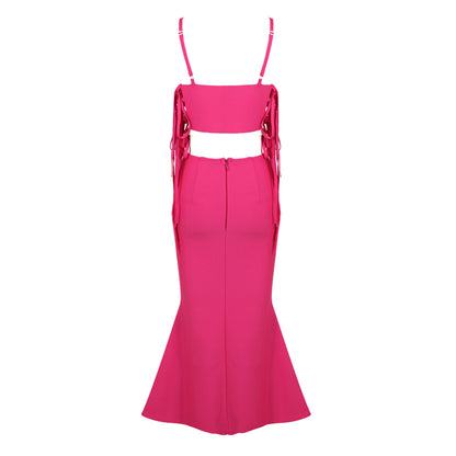 Strappy Sleeveless Fishtail Midi Bandage Dress HL9273