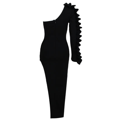 One Shoulder Long Sleeve Irregular Bandage Dress HL9288
