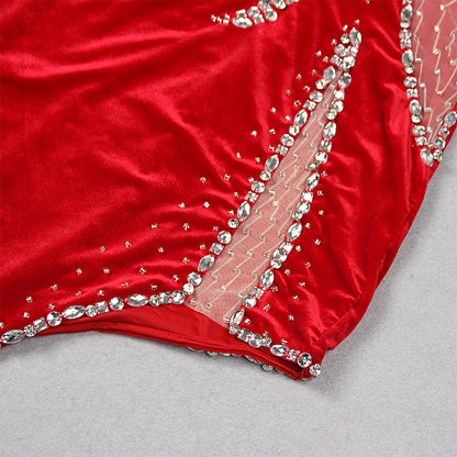 Strapless Sleeveless Rhinestone Bodycon Dress HL9484