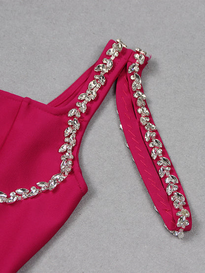 Strappy Sleeveless Rhinestone Over Knee Bandage Dress HL9486