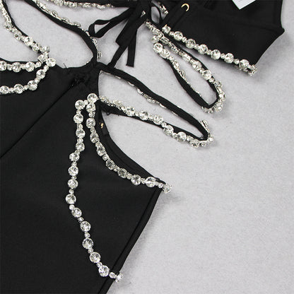 Halter Sleeveless Rhinestone Bandage Set HL9565