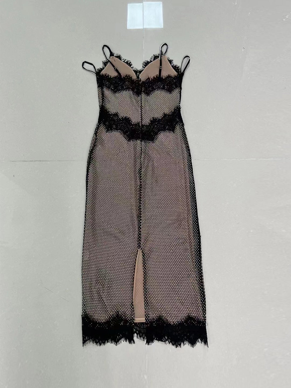 Strappy Sleeveless Lace Over Knee Bodycon Dress HT1047