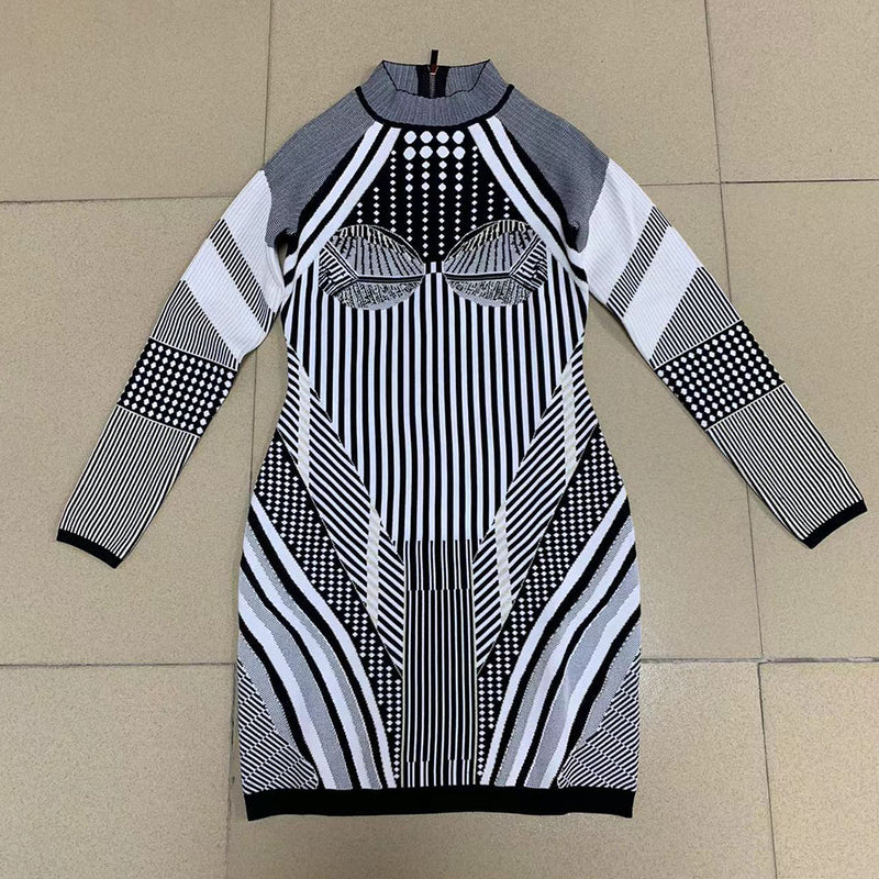 Black White Bodycon Dress HT2954 2