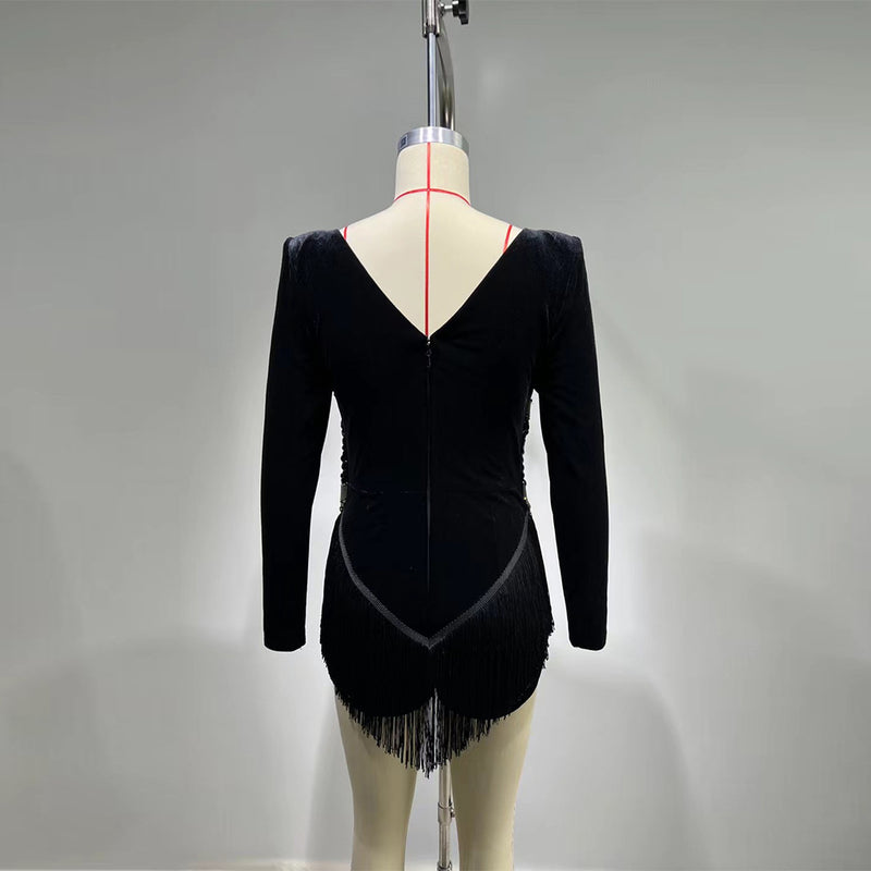 Round Neck Long Sleeve Rhinestone Mini Bodycon Dress HT822