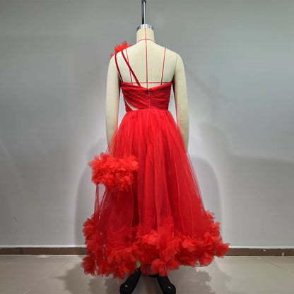 One Shoulder Sleeveless Puffy Bodycon Dress HT878
