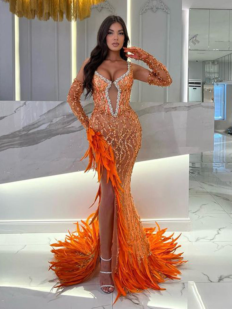 Orange Bodycon Dress HT909