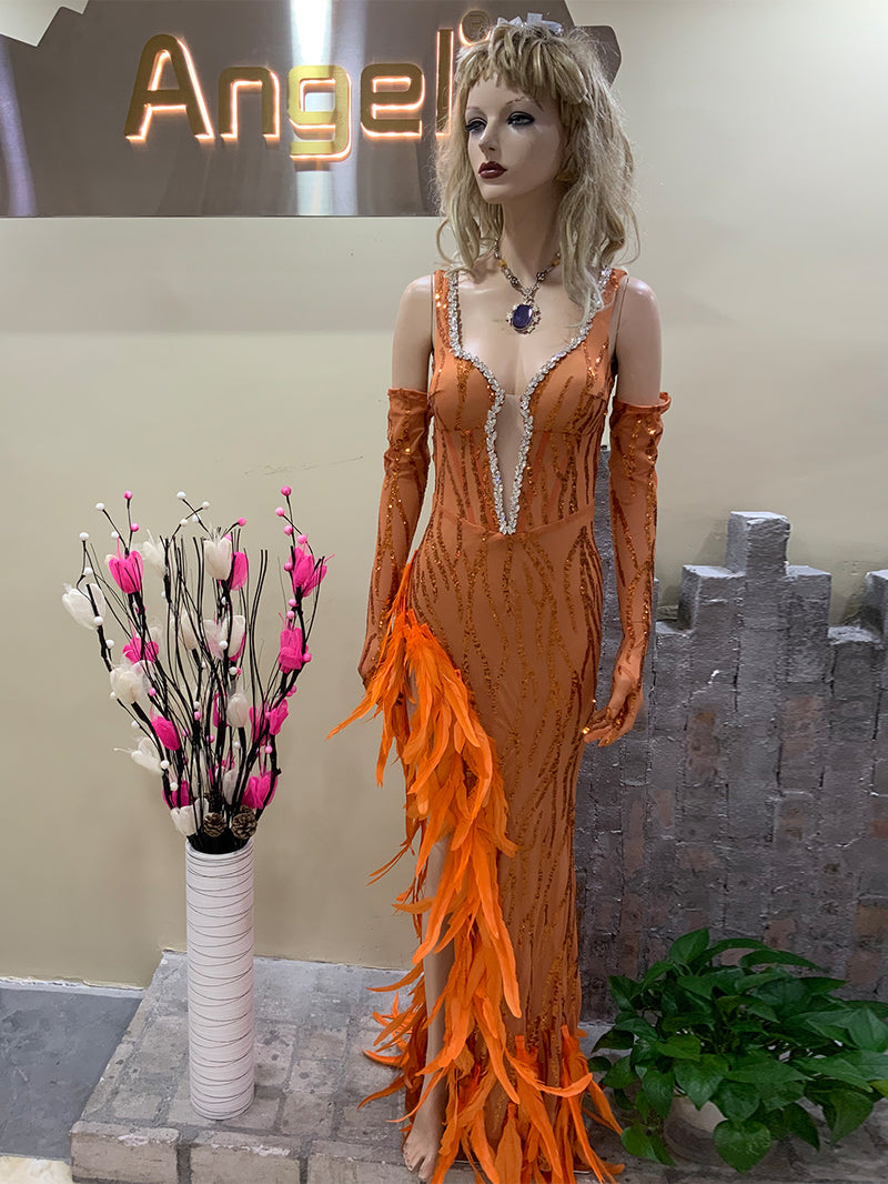 Orange Bodycon Dress HT909