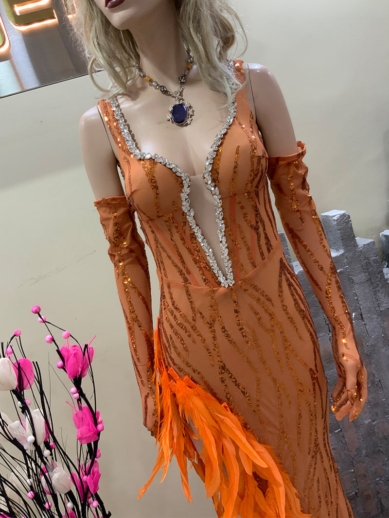 Orange Bodycon Dress HT909