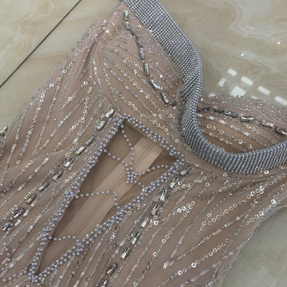 Strapless Sleeveless Sequins Mini Bodycon Dress HT968
