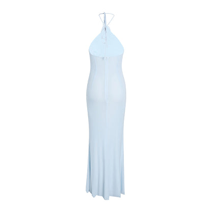 Halter Sleeveless Tulle Maxi Dress KLYF1001