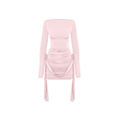 Long Sleeve Wrinkled Mini Dress KLYF1015