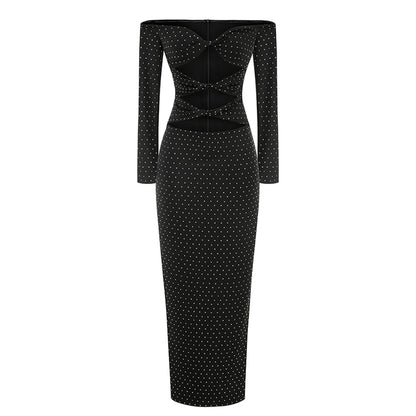 Off Shoulder Long Sleeve Cut Out Maxi Dress KLYF1020