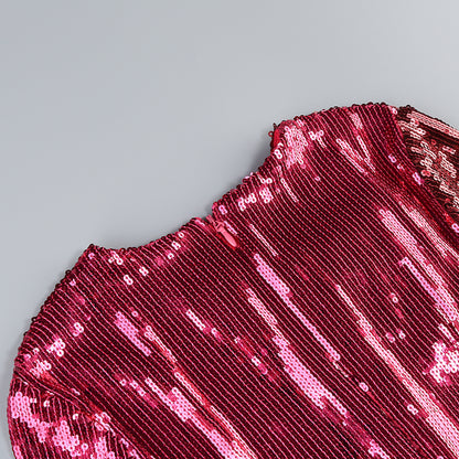 Round Neck Long Sleeve Sequins Maxi Dress KLYF1058