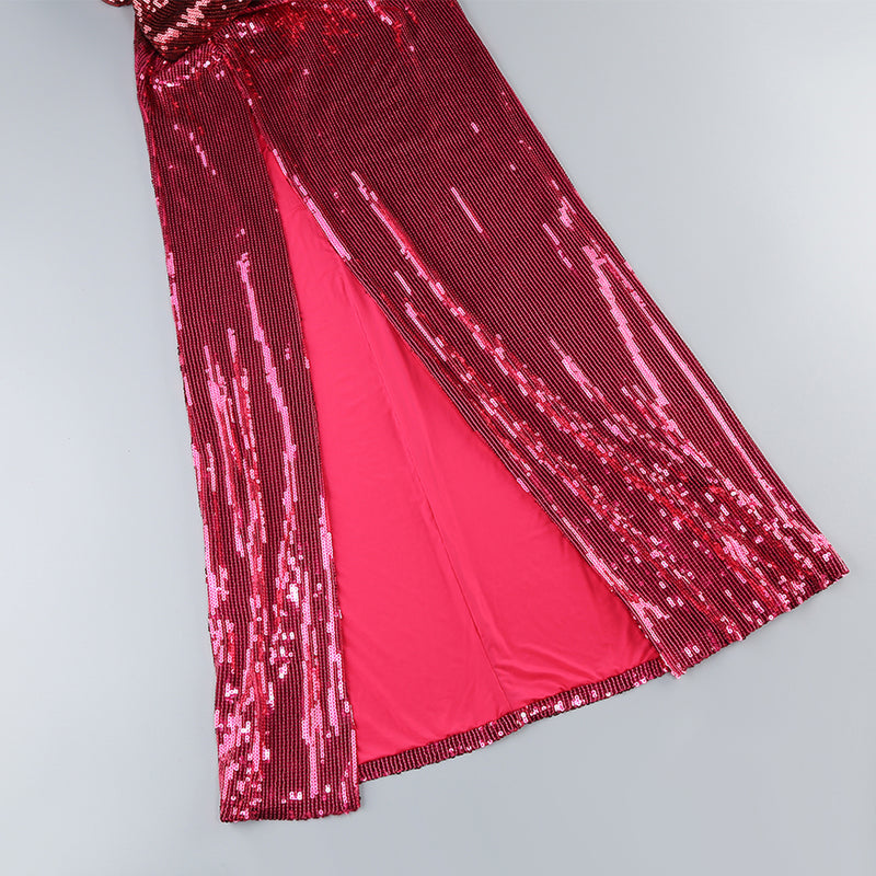 Round Neck Long Sleeve Sequins Maxi Dress KLYF1058