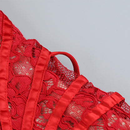 Strapless Sleeveless Lace Mini Dress KLYF1062