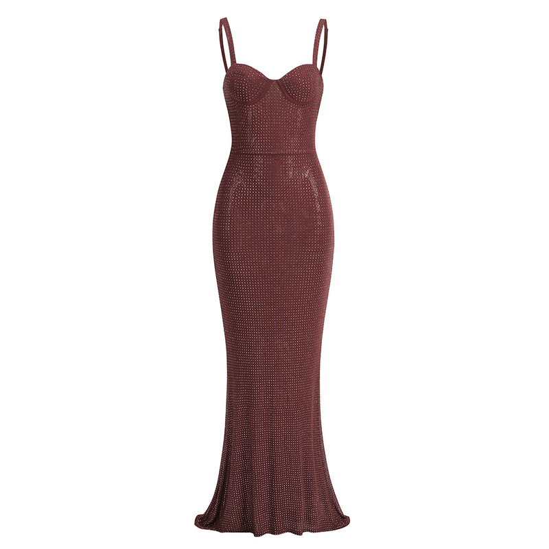 Strappy Sleeveless Rhinestone Maxi Dress KLYF1063