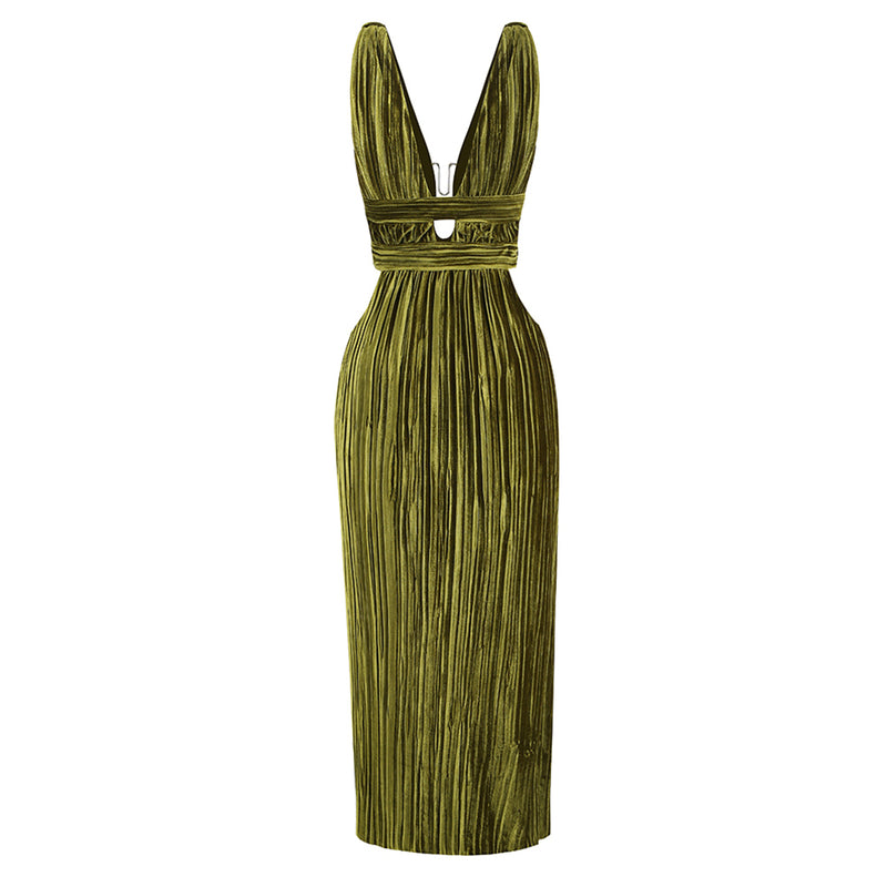 Strappy Sleeveless Zipper Maxi Bodycon Dress KLYF615
