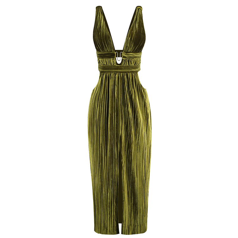 Strappy Sleeveless Zipper Maxi Bodycon Dress KLYF615