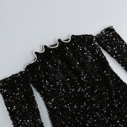 Off Shoulder Long Sleeve Sequins Mini Dress LYF889