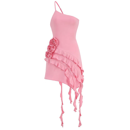 One Shoulder Sleeveless Frill Mini Dress KLYF908