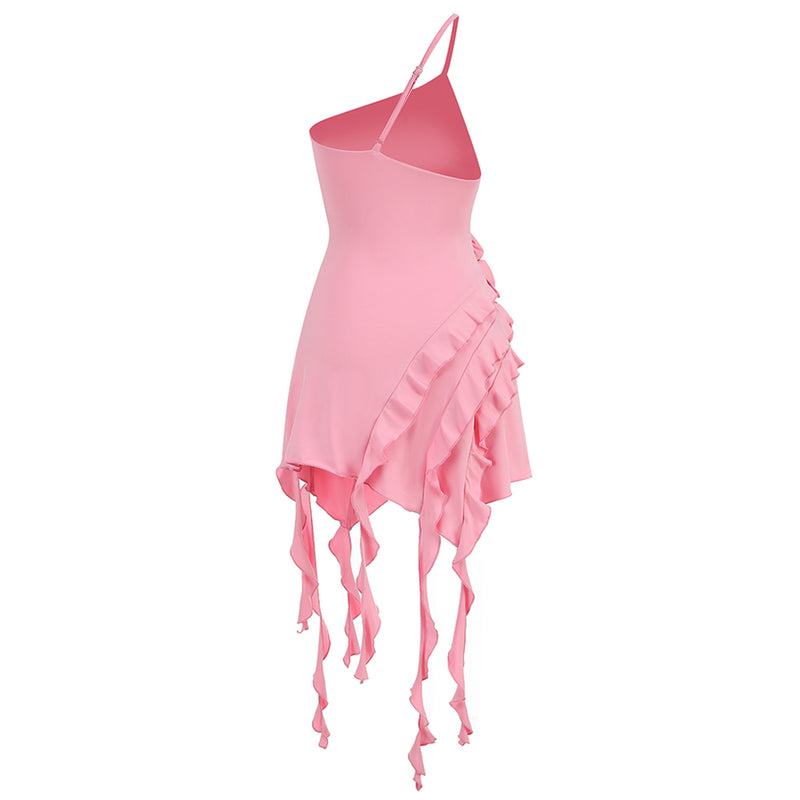 One Shoulder Sleeveless Frill Mini Dress KLYF908