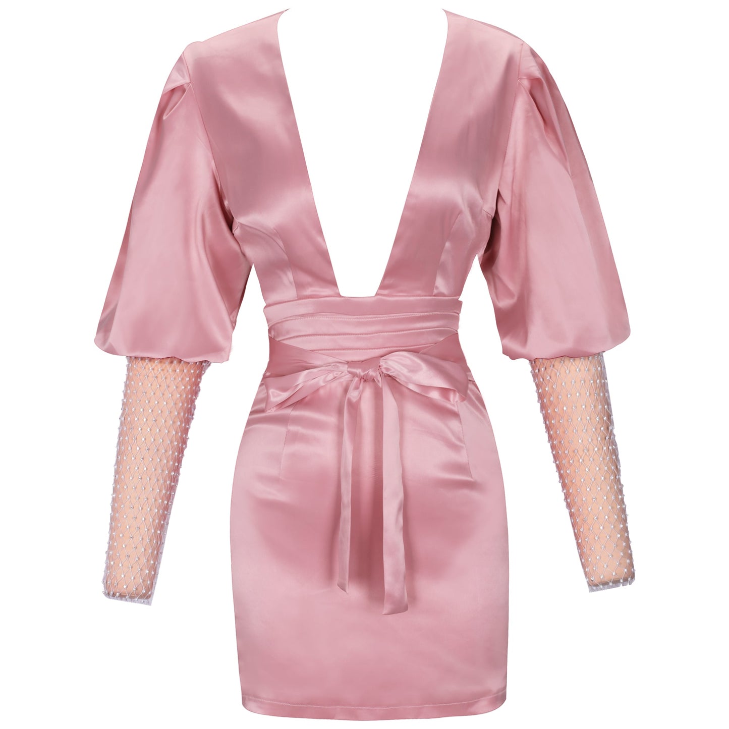 V Neck Studded Sleeve Mini Gravity Bodycon Dress FP19408