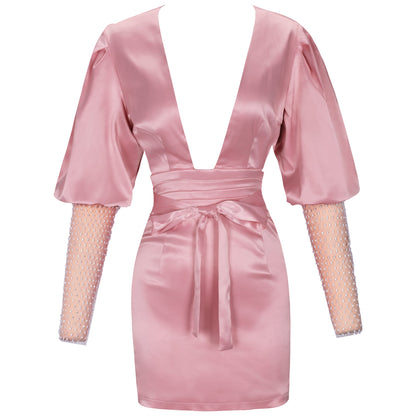 V Neck Studded Sleeve Mini Gravity Bodycon Dress FP19408