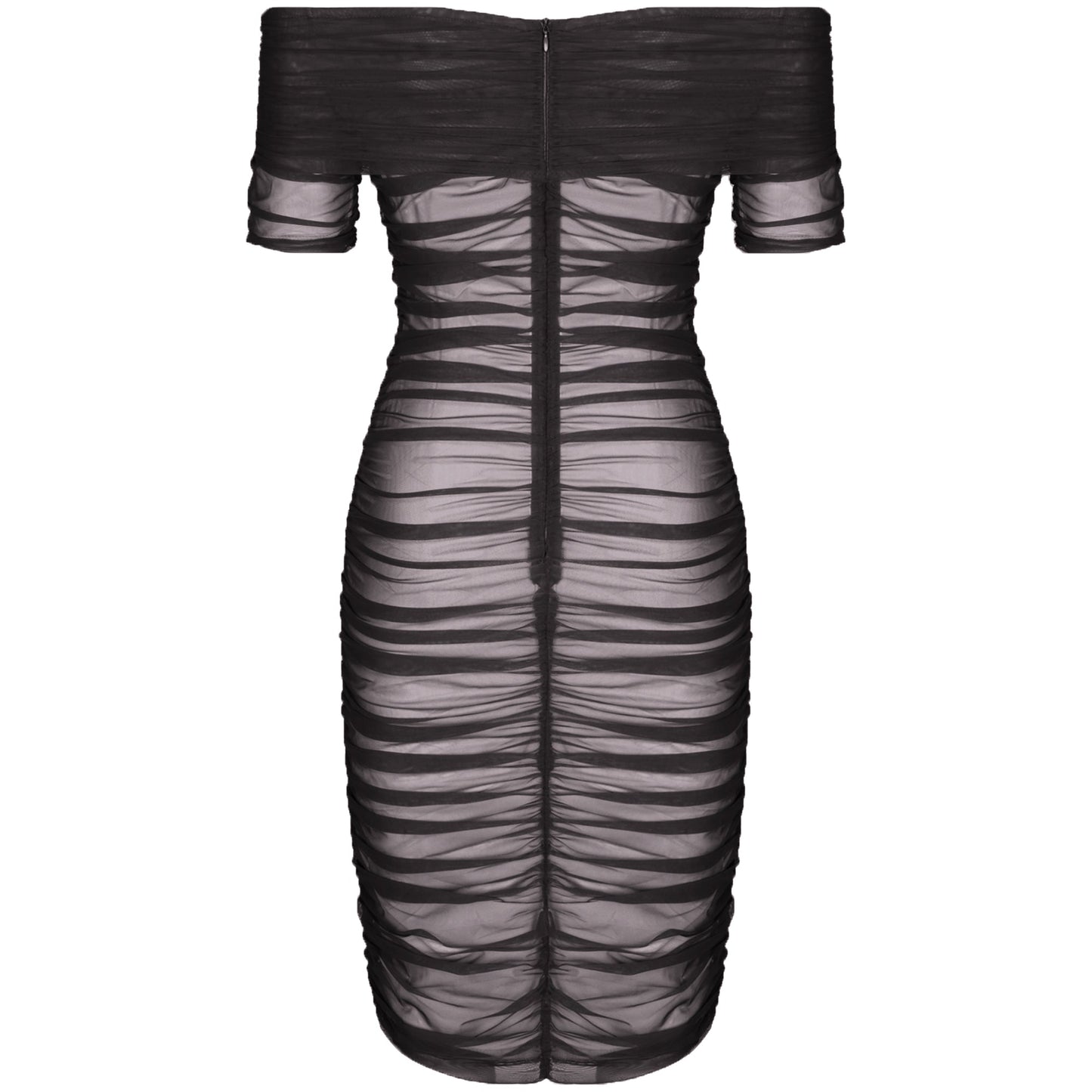 Off Shoulder Short Sleeve Ruched Midi Bodycon Dress FSP19055