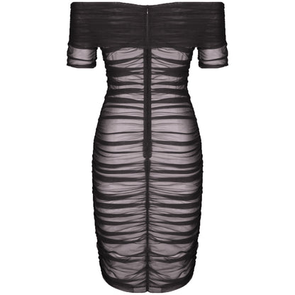 Off Shoulder Short Sleeve Ruched Midi Bodycon Dress FSP19055