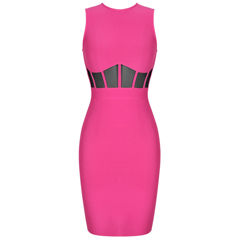 Round Neck Sleeveless Mesh Midi Bandage Dress PP20008