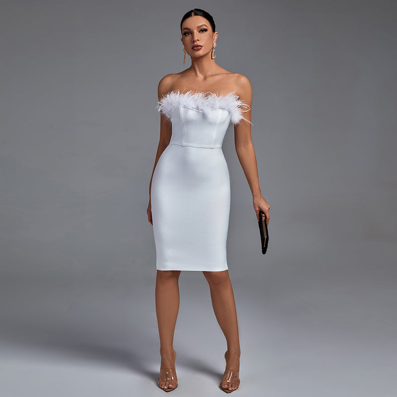 Strapless Sleeveless Plume Mini Bandage Dress PF1108