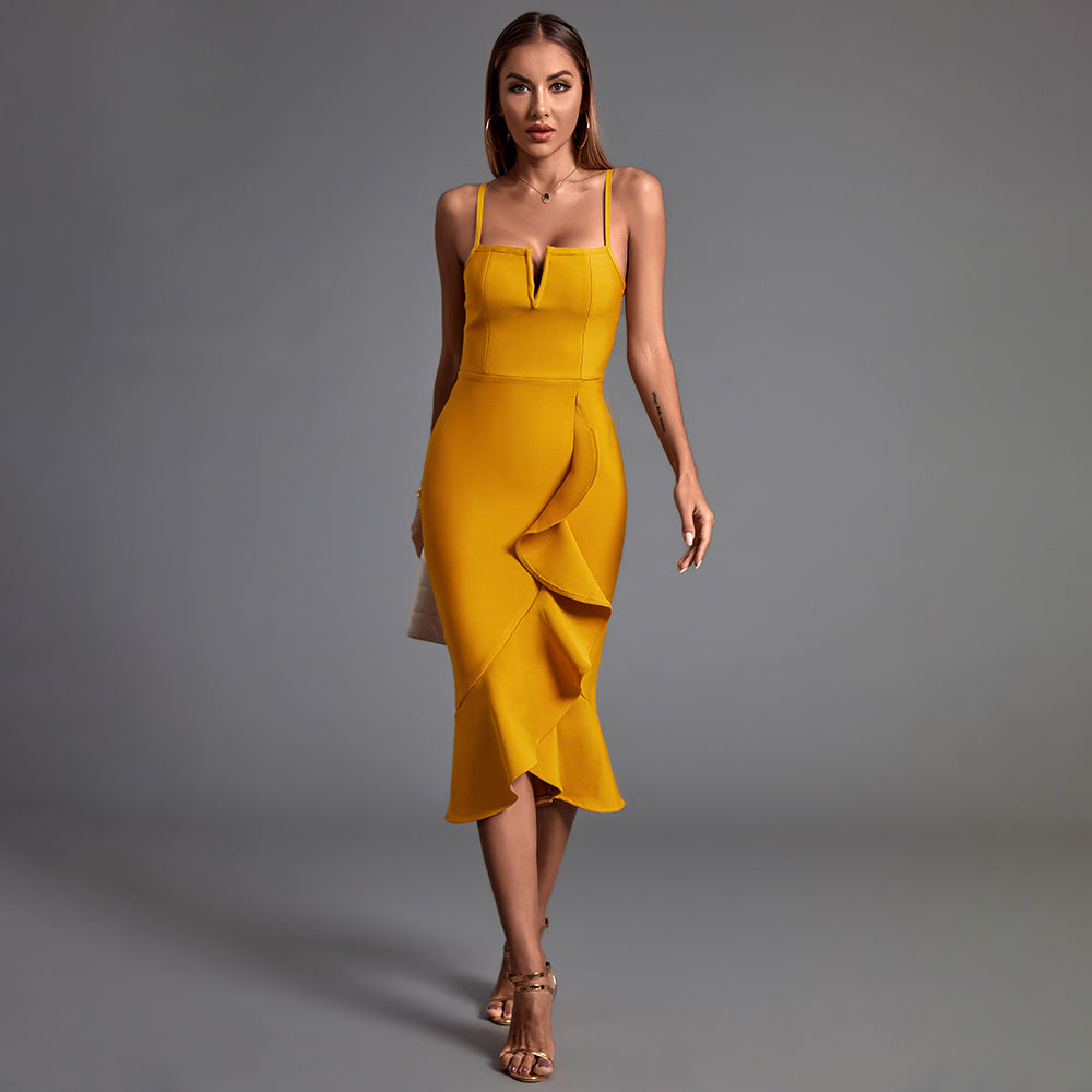 Strappy Sleeveless Frill Asymmetrical Bandage Dress PF19167