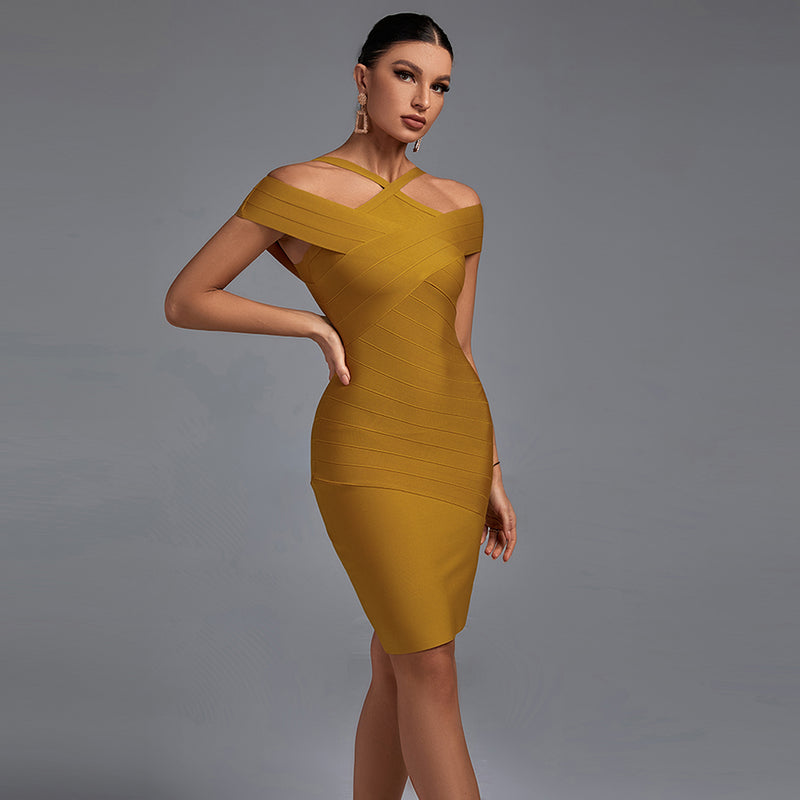 Strappy Short Sleeve Striped Mini Bandage Dress PF19253