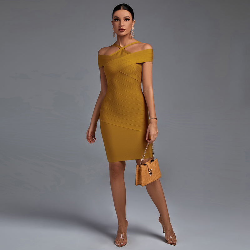 Strappy Short Sleeve Striped Mini Bandage Dress PF19253