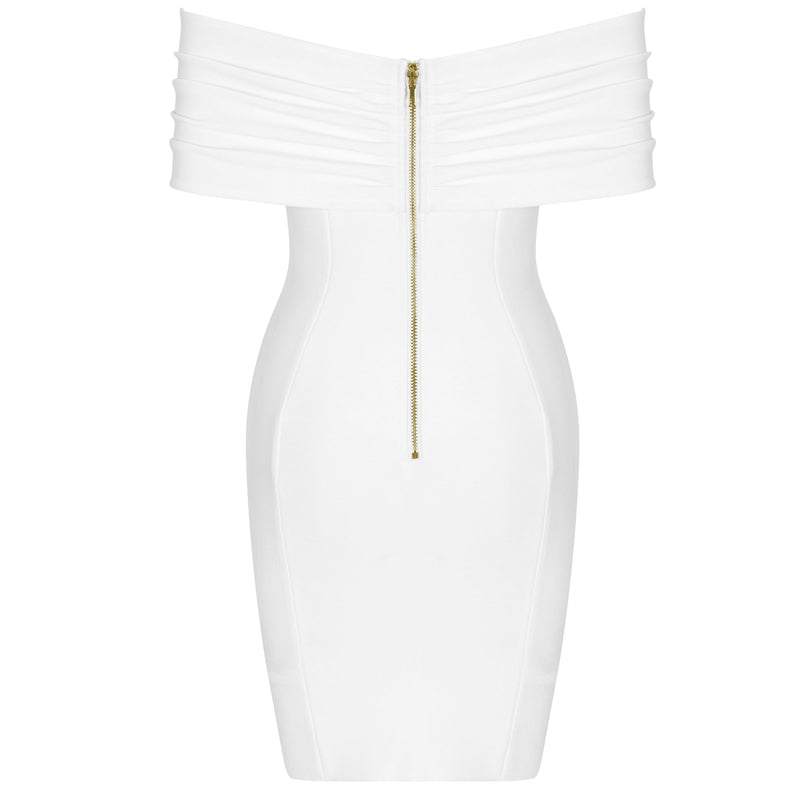 Off Shoulder Short Sleeve Wrinkled Mini Bandage Dress PF21107