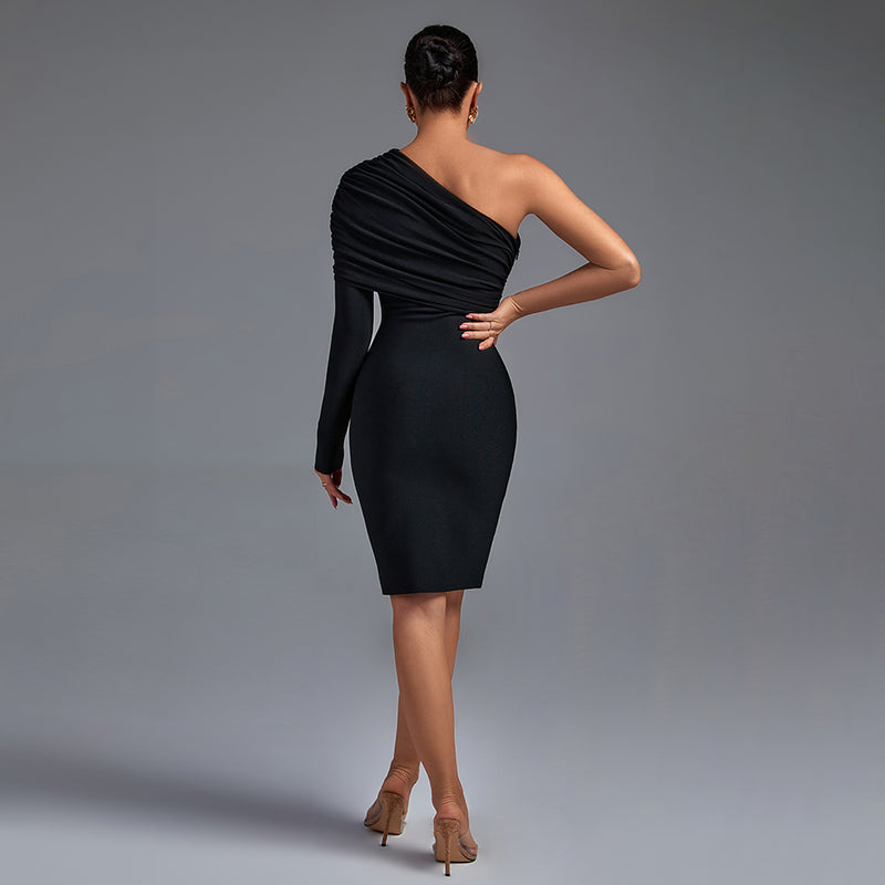 One Shoulder Long Sleeve Asymmetrical Midi Bandage Dress PF21609