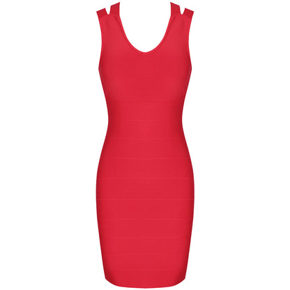 V Neck Sleeveless Hollow out Mini Bandage Dress PK21114