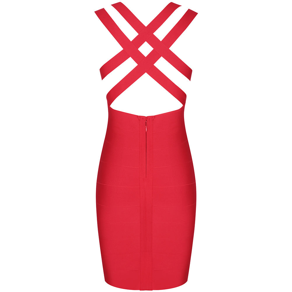 V Neck Sleeveless Hollow out Mini Bandage Dress PK21114