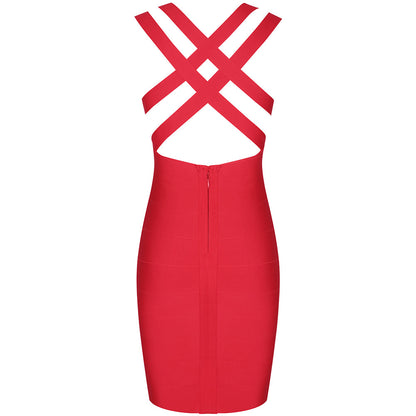V Neck Sleeveless Hollow out Mini Bandage Dress PK21114