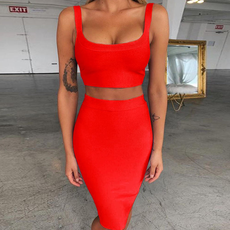 Strappy Sleeveless 2 Piece Over Knee Bandage Set PP19058