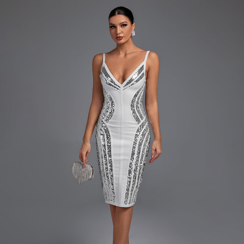 Strappy Striped Sequins Bandage Dress PP19341