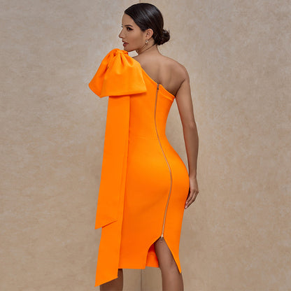 Bowknot Asymmetrical One Sleeve Bandage Dress PP19348